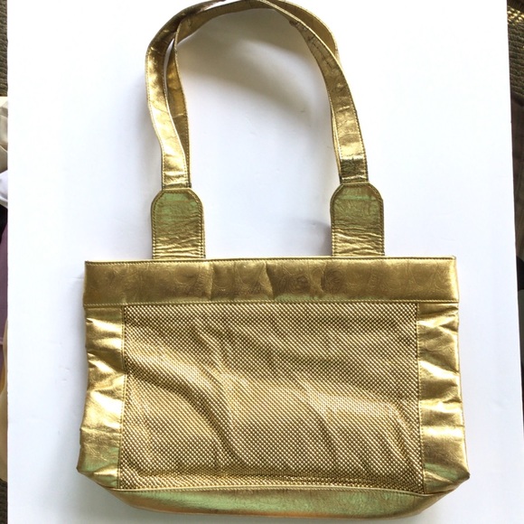 VINTAGE WHITING AND DAVIS GOLD LEATHER AND MESH BAG PURSE - Picture 3 of 16